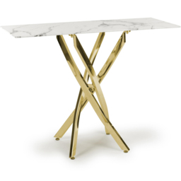 wilko Monaco Gold and White Marble Glass Console Table - Size: 105 x 100 x 40cm - Shankar - thumbnail 3