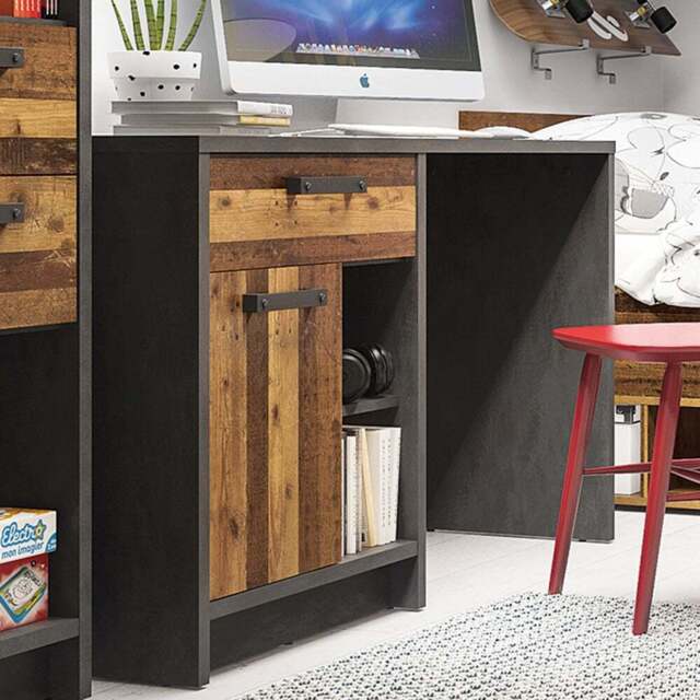 Florence Brooklyn Single Door Single Drawer Desk Walnut and Dark Matera Grey - Size: 52 x 120 x 74cm - Furniture to Go - Wilko - image 1