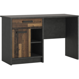 Florence Brooklyn Single Door Single Drawer Desk Walnut and Dark Matera Grey - Size: 52 x 120 x 74cm - Furniture to Go - Wilko - thumbnail 3
