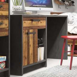 Florence Brooklyn Single Door Single Drawer Desk Walnut and Dark Matera Grey - Size: 52 x 120 x 74cm - Furniture to Go - Wilko