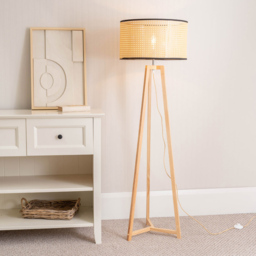 ValueLights Lottie Natural Cane Drum Shade Natural Wood Tripod LED Floor Lamp - Size: 148 x 45 x 45cm - Cream - Wilko - thumbnail 3