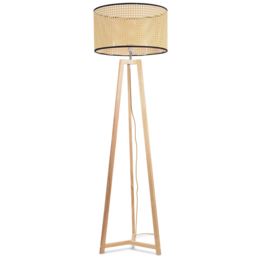 ValueLights Lottie Natural Cane Drum Shade Natural Wood Tripod LED Floor Lamp - Size: 148 x 45 x 45cm - Cream - Wilko