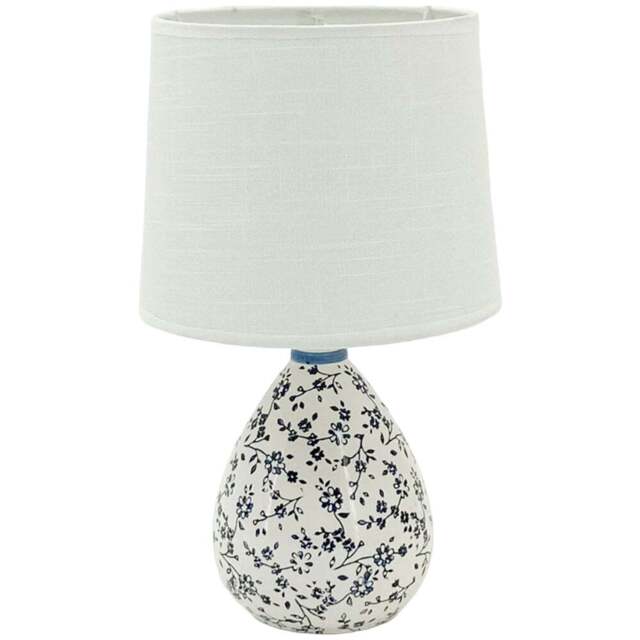 Acacia Home Fabric Shade Blue and White Flower Ceramic Lamp 37cm - Size: 36 x 18 x 18cm - Wilko - image 1