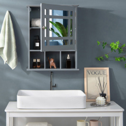 Costway Grey Mirror Door Cabinet 3 Shelf - Size: 65 x 48 x 14cm - Wilko - thumbnail 5