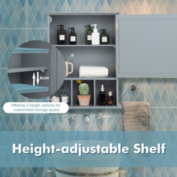 Costway Grey Mirror Door Cabinet 3 Shelf - Size: 65 x 48 x 14cm - Wilko - thumbnail 7