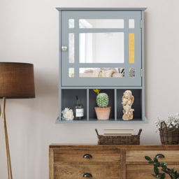Costway Grey Mirror Door Cabinet 3 Shelf - Size: 65 x 48 x 14cm - Wilko - thumbnail 4