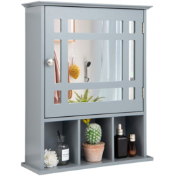 Costway Grey Mirror Door Cabinet 3 Shelf - Size: 65 x 48 x 14cm - Wilko - thumbnail 3