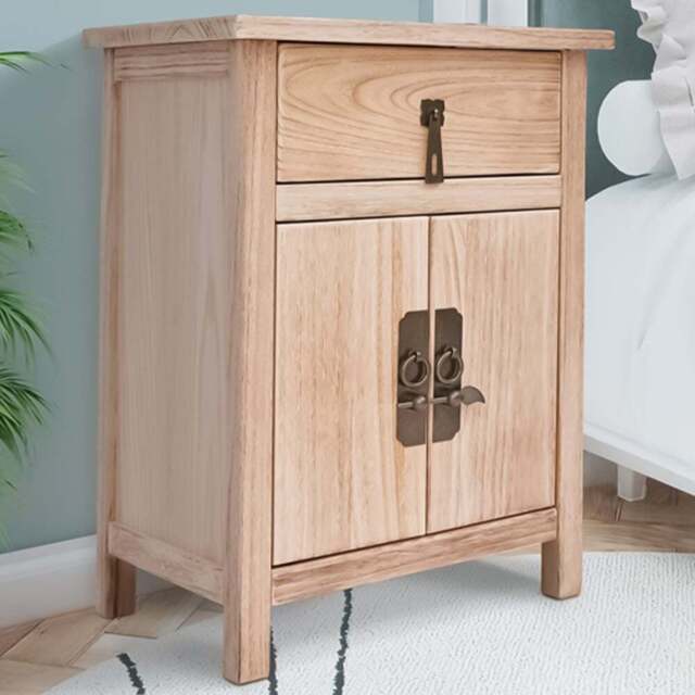 Portofino 2 Door Single Drawer Light Wood Bedside Table with Drop Handle - Wilko - image 1