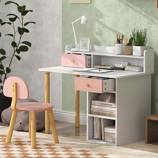 AIYAPLAY Pink Kids Desk and Chair Set - Size: 73 x 48 x 85cm - Wilko - image 1