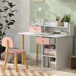 AIYAPLAY Pink Kids Desk and Chair Set - Size: 73 x 48 x 85cm - Wilko - thumbnail 1