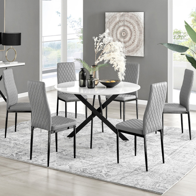 Furniturebox Arona Valera 6 Seater Round Dining Set White Gloss and Grey - Wilko - image 1