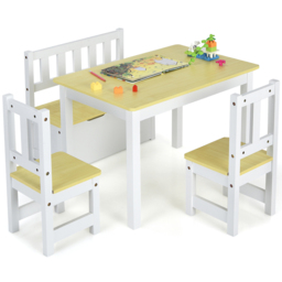 Costway Toddler 4 Seater Wooden Toddler Activity Table Set Natural - Size: 82 x 58 x 24cm - Cream - Wilko - thumbnail 3