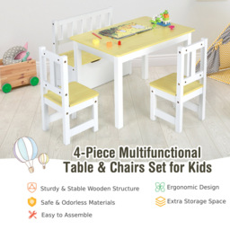 Costway Toddler 4 Seater Wooden Toddler Activity Table Set Natural - Size: 82 x 58 x 24cm - Cream - Wilko - thumbnail 7