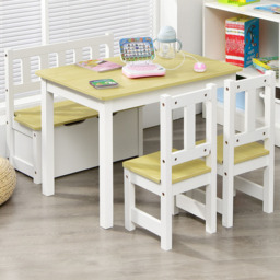Costway Toddler 4 Seater Wooden Toddler Activity Table Set Natural - Size: 82 x 58 x 24cm - Cream - Wilko