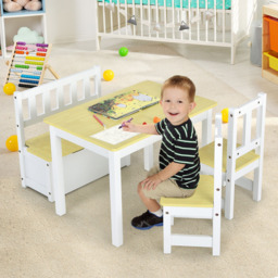 Costway Toddler 4 Seater Wooden Toddler Activity Table Set Natural - Size: 82 x 58 x 24cm - Cream - Wilko - thumbnail 4