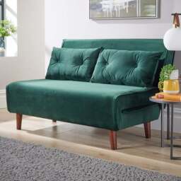 Home Source Morella 2 Seater Green Velvet Folding Sofa Bed with Pillow - Wilko