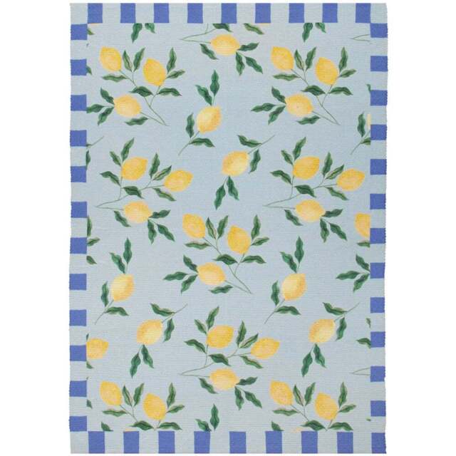 furn. Blue Lemons Printed Indoor and Outdoor Rug 120 x 120cm - Wilko - image 1