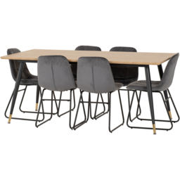 Seconique Hamilton Lukas Oak Effect Velvet 6 Seater Dining Table Set Grey - Multi - Wilko - thumbnail 4