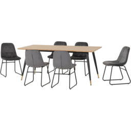 Seconique Hamilton Lukas Oak Effect Velvet 6 Seater Dining Table Set Grey - Multi - Wilko - thumbnail 3