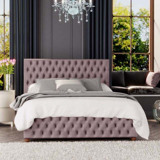 Laurence Llewelyn Bowen Seren Super King Size Blush Plush Velvet Ottoman Bed - Pink - Laurence Llewelyn-Bowen - Wilko