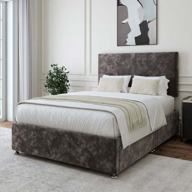 Bedmaster Double Charcoal Chenille 4 Drawer Divan Base with Valencia Headboard - Grey - Wilko - image 1