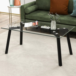 Costway Tempered Glass Coffee Table with Metal Legs - Size: 122 x 69 x 9cm - Black - Wilko