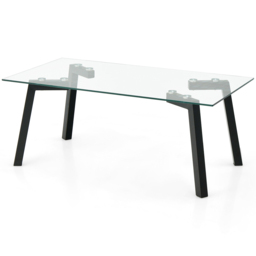 Costway Tempered Glass Coffee Table with Metal Legs - Size: 122 x 69 x 9cm - Black - Wilko - thumbnail 3