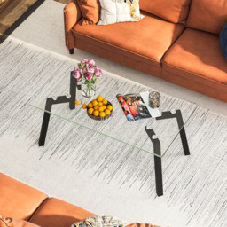 Costway Tempered Glass Coffee Table with Metal Legs - Size: 122 x 69 x 9cm - Black - Wilko - thumbnail 5