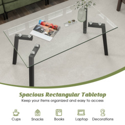 Costway Tempered Glass Coffee Table with Metal Legs - Size: 122 x 69 x 9cm - Black - Wilko - thumbnail 6