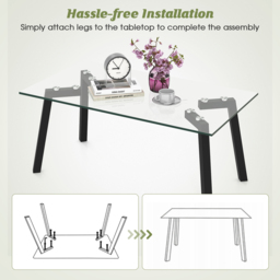 Costway Tempered Glass Coffee Table with Metal Legs - Size: 122 x 69 x 9cm - Black - Wilko - thumbnail 7