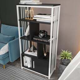 Decorotika Valero Single Door 7 Shelf White and Anthracite Bookcase - Size: 120 x 60 x 29.6cm - Multi - Wilko