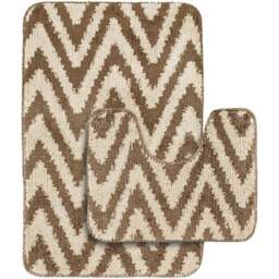 Velosso Chevron Stripe Beige Bath Mat Set - Brown - Wilko - thumbnail 1