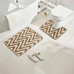 Velosso Chevron Stripe Beige Bath Mat Set - Brown - Wilko - thumbnail 3