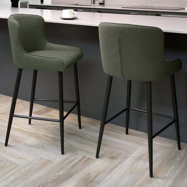 Bentley Designs Rubens Set of 2 Green Boucle Fabric Upholstered Barstool - Size: 97 x 49 x 54cm - Wilko - image 1