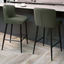 Bentley Designs Rubens Set of 2 Green Boucle Fabric Upholstered Barstool - Size: 97 x 49 x 54cm - Wilko