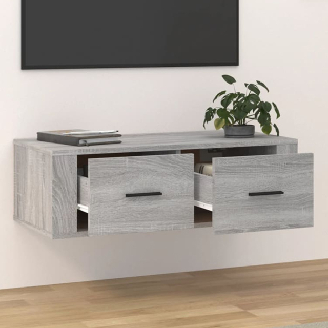 vidaXL 2 Drawer Grey Sonoma Wall Mounted Hanging TV Cabinet - Size: 25 x 80 x 36cm - Wilko - image 1