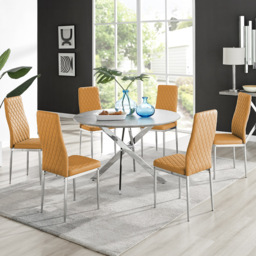 Furniturebox Arona Valera Concrete Effect 6 Seater Round Dining Set Grey Mustard and Chrome - Yellow - Wilko - thumbnail 1