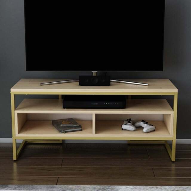 Decorotika Merrion 3 Shelf Gold and Oak TV Unit - Size: 51 x 111 x 35cm - Multi - Wilko - image 1