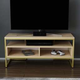 Decorotika Merrion 3 Shelf Gold and Oak TV Unit - Size: 51 x 111 x 35cm - Multi - Wilko