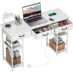 HOMCOM 3 Drawer 4 Shelf Computer Desk with Power Outlets White - Size: 76 x 40 x 120cm - Wilko - thumbnail 3