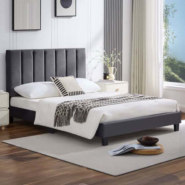 Furniture One King Size Grey Upholstered Bed Frame with Adjustable Headboard - Wilko - image 1