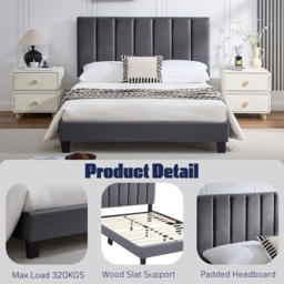 Furniture One King Size Grey Upholstered Bed Frame with Adjustable Headboard - Wilko - thumbnail 7