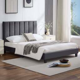 Furniture One King Size Grey Upholstered Bed Frame with Adjustable Headboard - Wilko