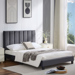 Furniture One King Size Grey Upholstered Bed Frame with Adjustable Headboard - Wilko - thumbnail 4