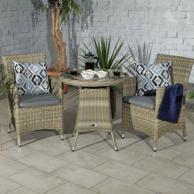 Royalcraft Wentworth Rattan 2 Seater Round Carver Bistro Set - Cream - Wilko - image 1