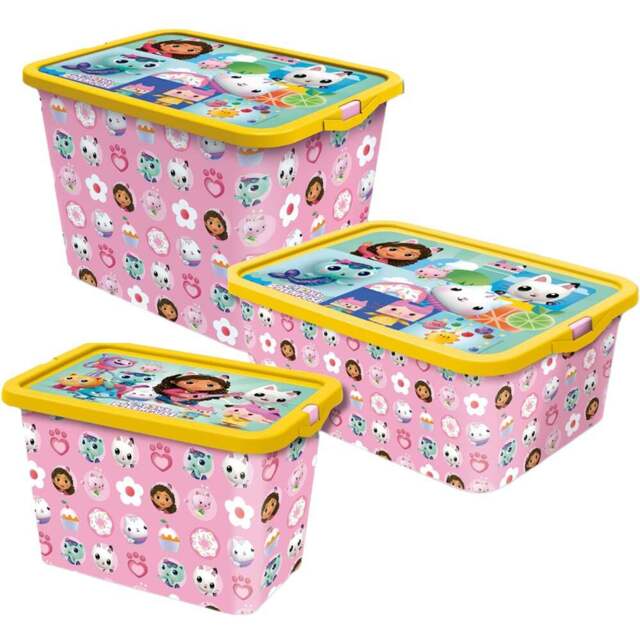 Gabby's Dollhouse Storage Box 3 Piece - Size: 27 x 29 x 39cm - Multi - Wilko - image 1