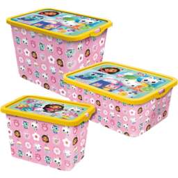 Gabby's Dollhouse Storage Box 3 Piece - Size: 27 x 29 x 39cm - Multi - Wilko
