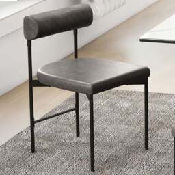 Costway Grey Faux Leather Upholstered Kitchen Side Chair with Backrest - Size: 48 x 46 x 74cm - Wilko
