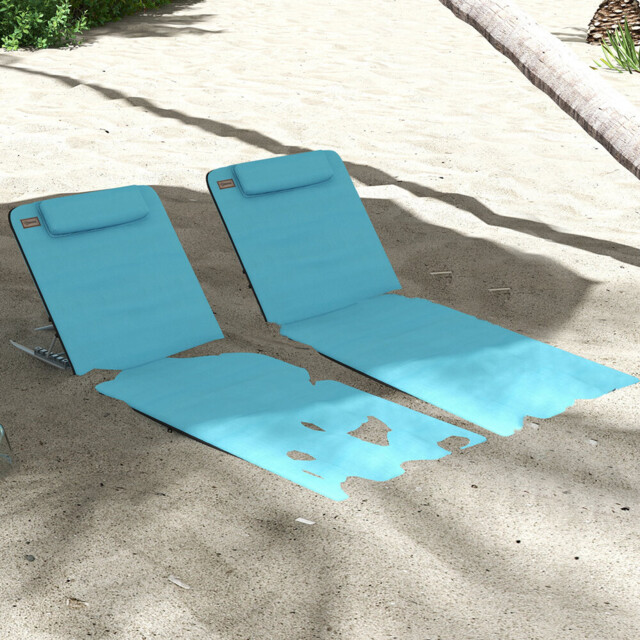 Outsunny Set of 2 Light Blue Metal Frame PE Fabric Sun Lounger with Pillow - Size: 1 Seater - Wilko - image 1