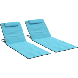 Outsunny Set of 2 Light Blue Metal Frame PE Fabric Sun Lounger with Pillow - Size: 1 Seater - Wilko - thumbnail 3